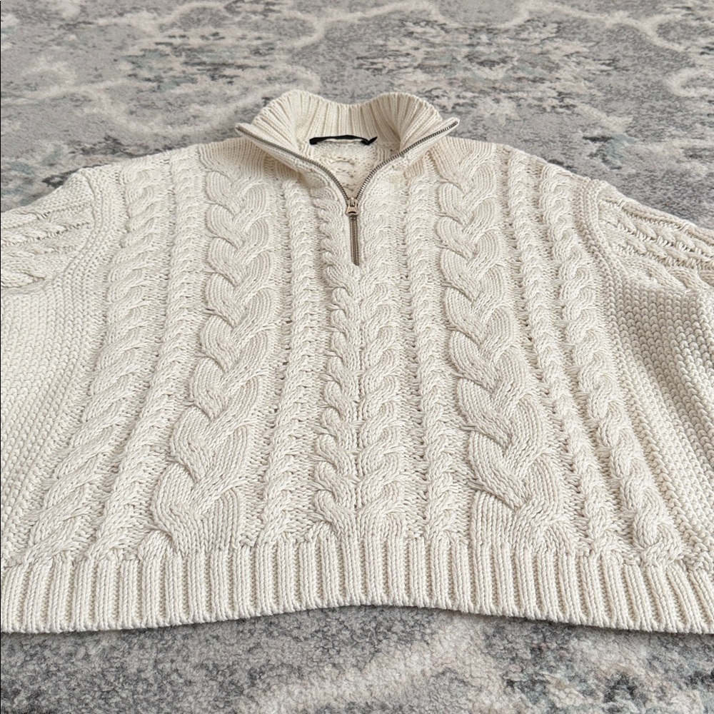 Jenni Kayne Cotton Cable-Knit Zip Sweater Chunky - Picture 4 of 11